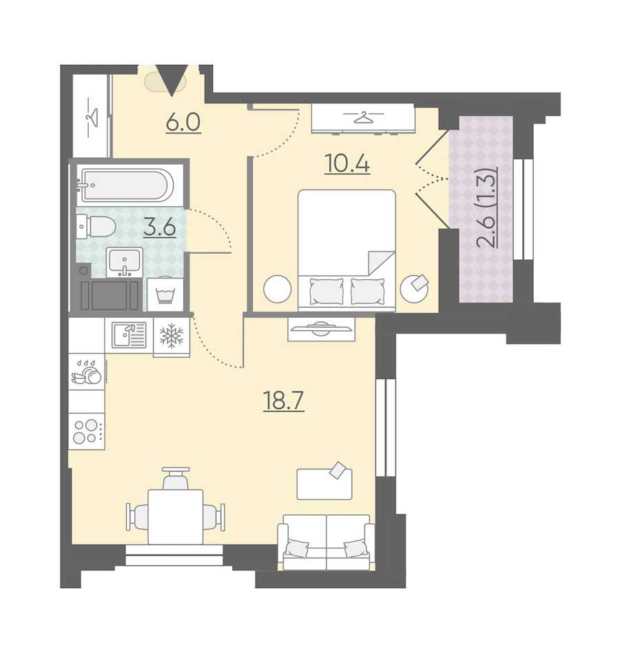 Однокомнатная квартира в : площадь 40 м2 , этаж: 6 – купить в Санкт-Петербурге